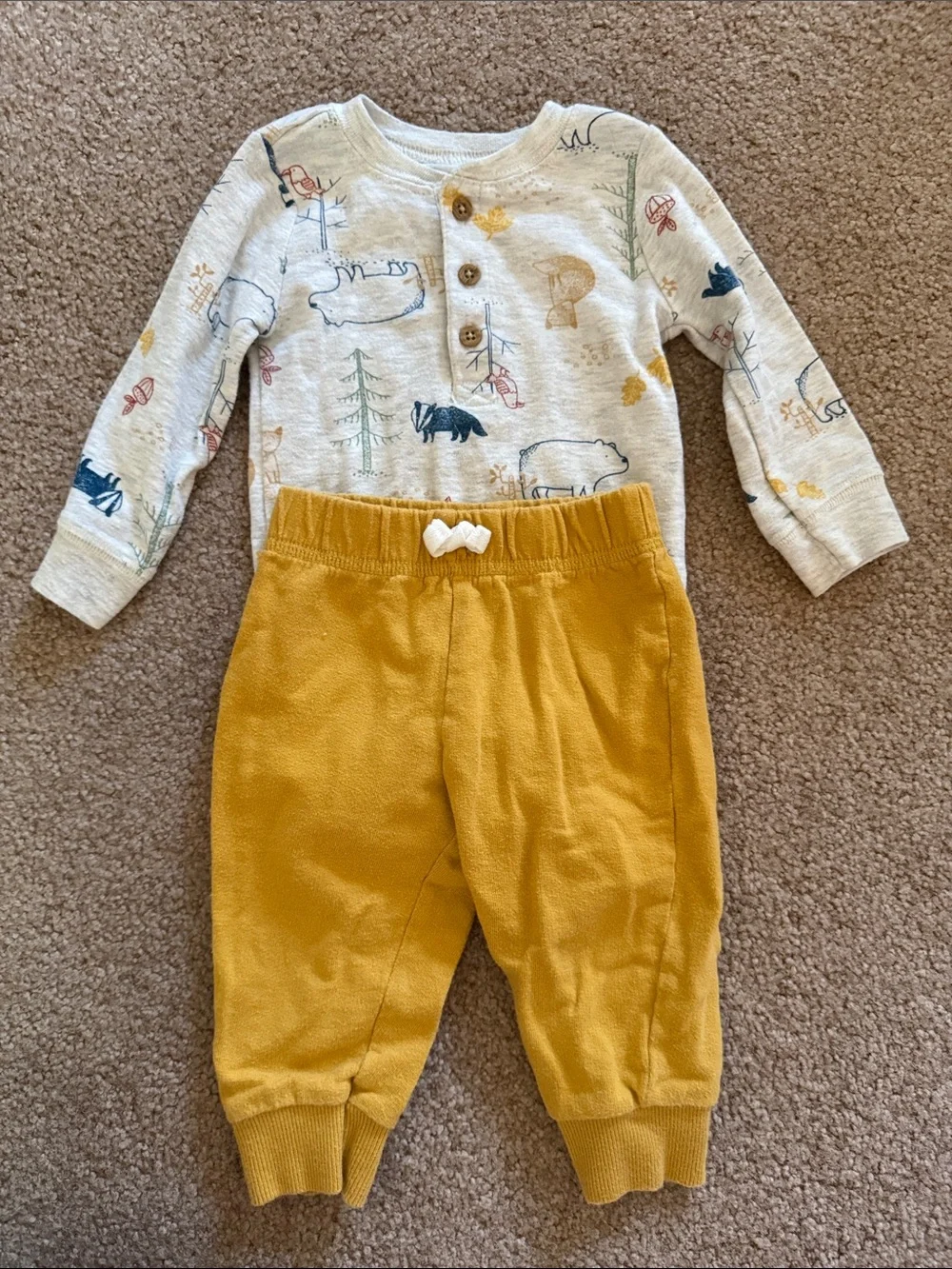 Carter's Set - Beige Forest Print Top with Mustard Pants Kids